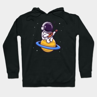 Cute Astronaut Playing Guitar On Planet Cartoon Hoodie